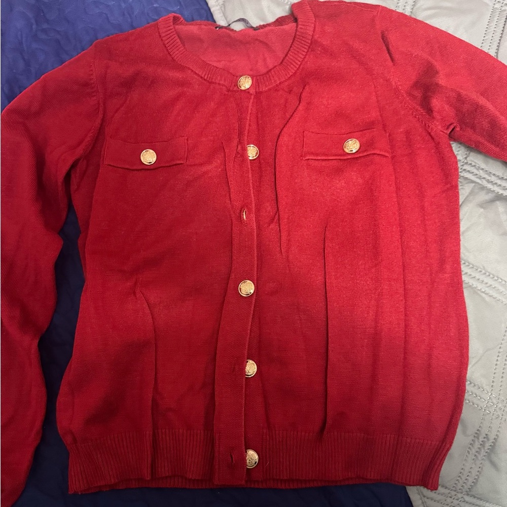 Red Button-Up Women's Sweater